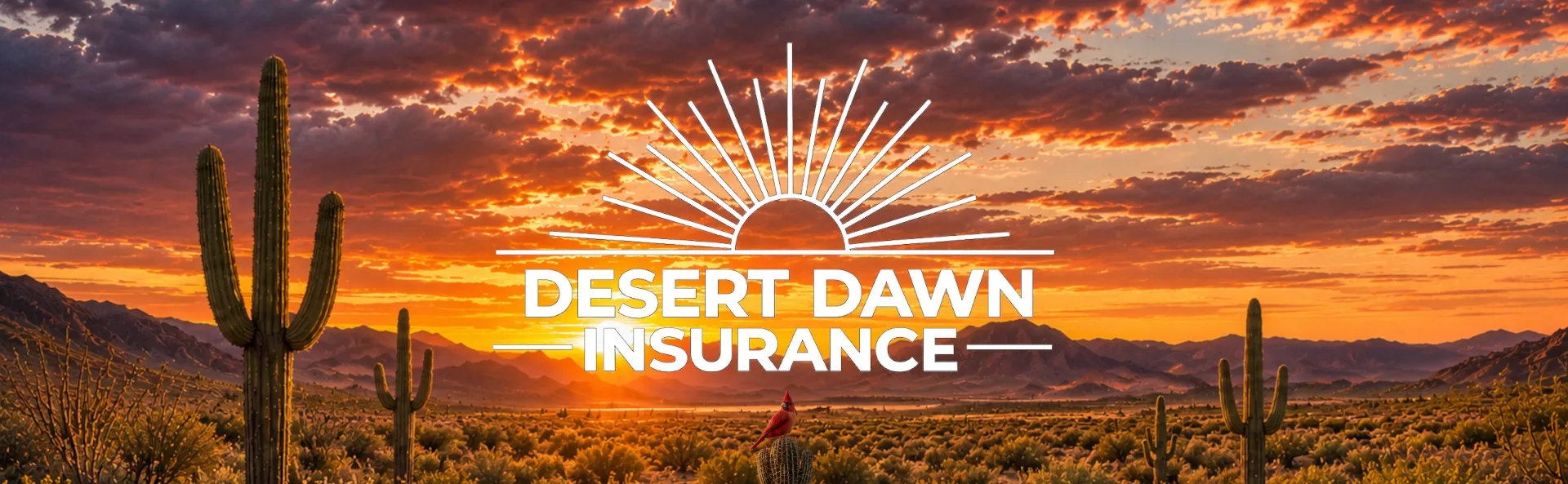 Desert Dawn Insurance — sunrise over the Sonoran desert with saguaro cacti